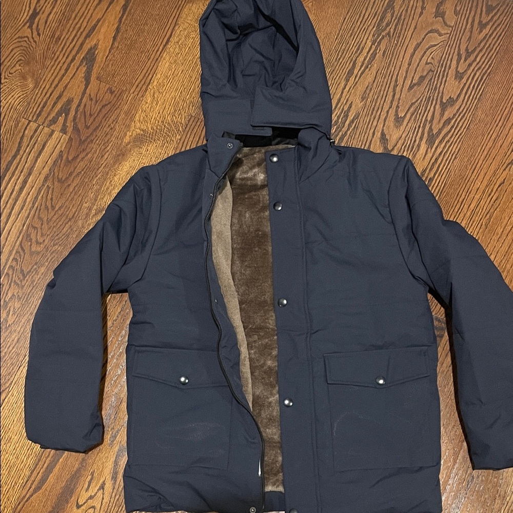 Men's Fur Lined Navy Hooded Jacket